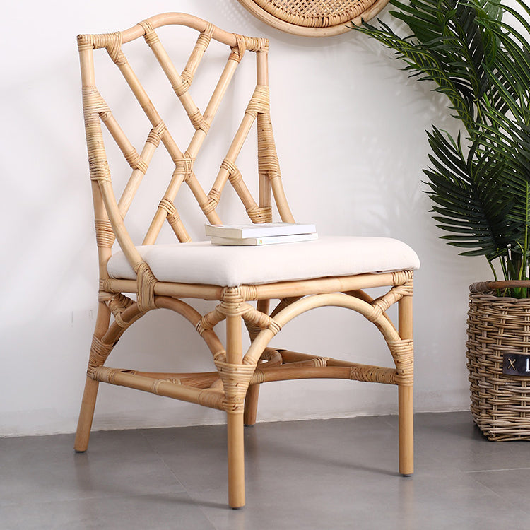 Modern Indoor Wicker Cross Back Upholstered Dining Side Chair