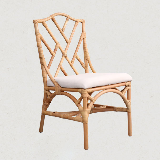 Modern Indoor Wicker Cross Back Upholstered Dining Side Chair