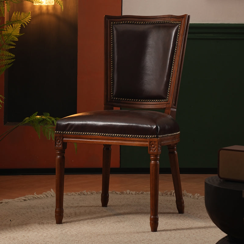Rustic Style Open Back Brown Solid Wood Home Dining Side Chair