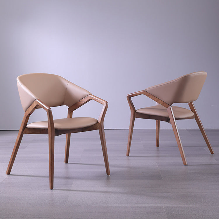 Modern Style Leather Open Back Wooden Frame Home Dining Arm Chair