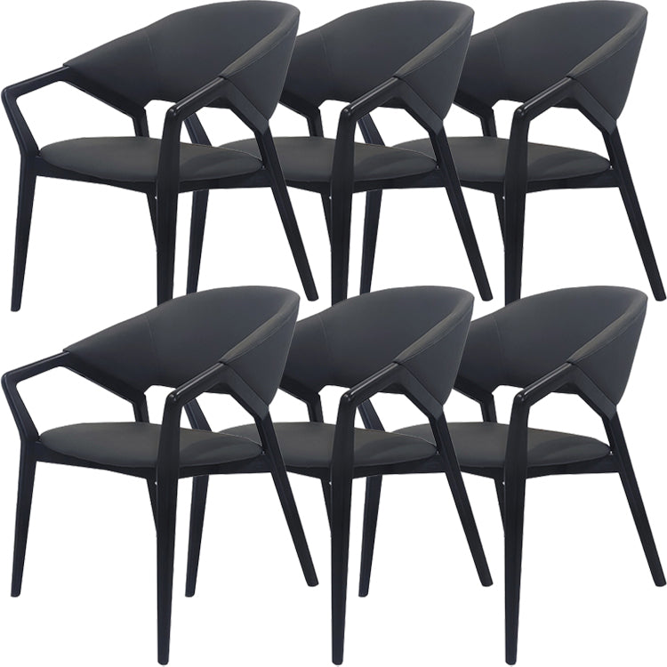 Modern Style Leather Open Back Wooden Frame Home Dining Arm Chair