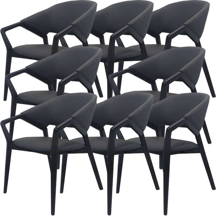 Modern Style Leather Open Back Wooden Frame Home Dining Arm Chair
