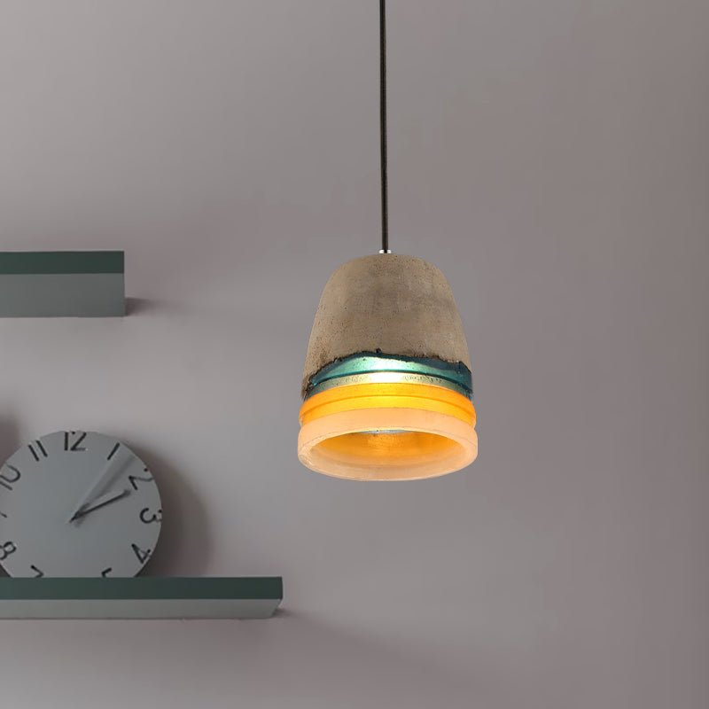 Industrial Bucket Pendant Light 1 Head Cement and Resin Hanging Ceiling Lamp in Grey for Restaurant