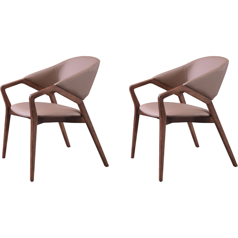 Modern Style Leather Open Back Wooden Frame Home Dining Arm Chair