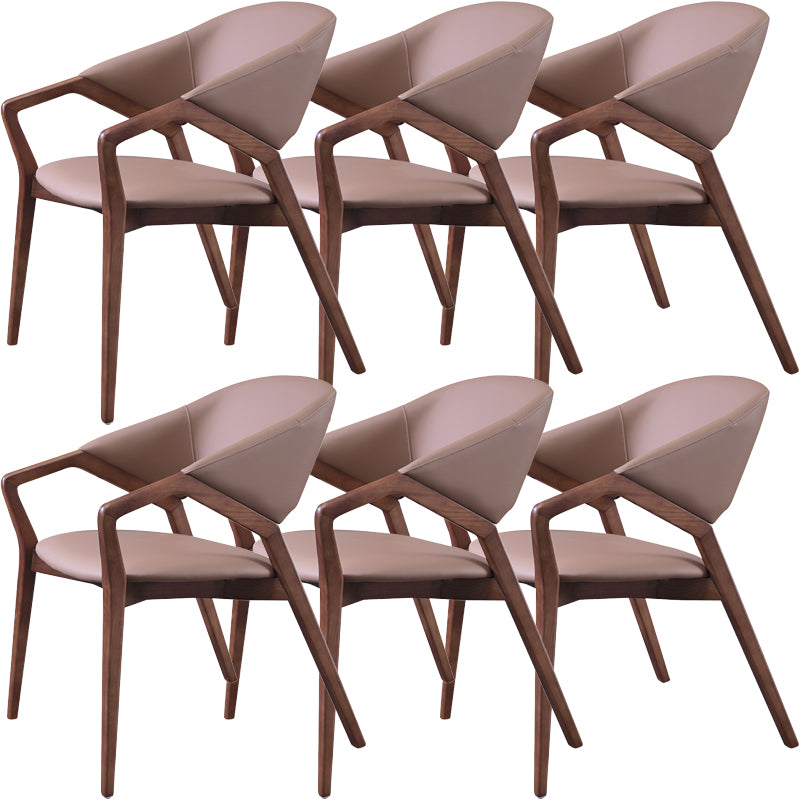 Modern Style Leather Open Back Wooden Frame Home Dining Arm Chair