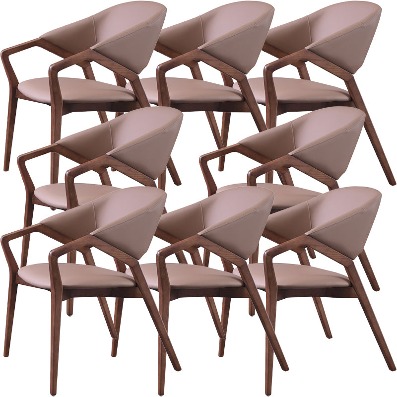 Modern Style Leather Open Back Wooden Frame Home Dining Arm Chair