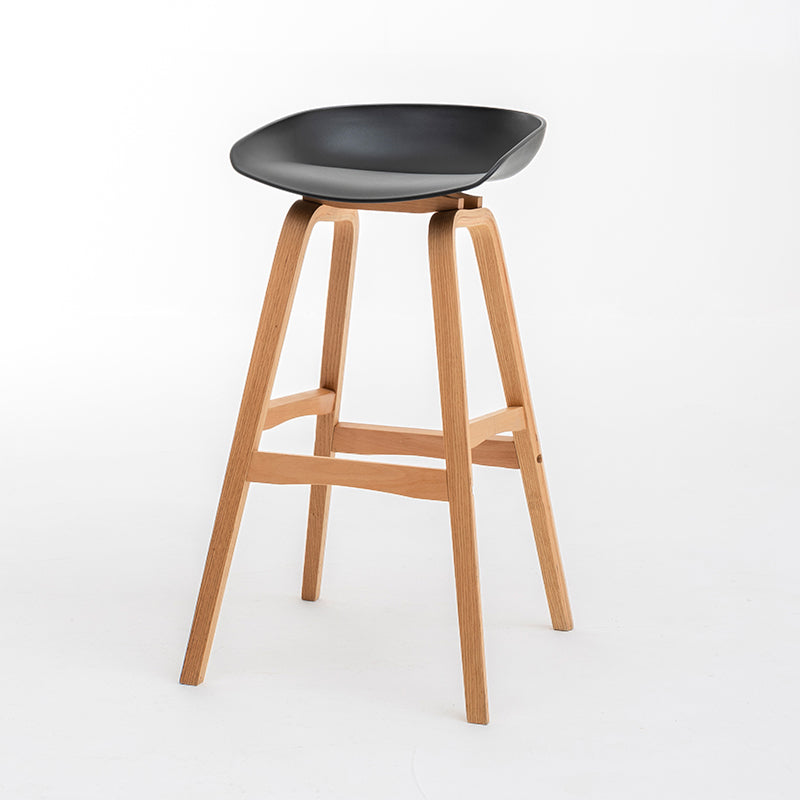 Modern Plastic Low Back Counter & Bar Stool with Solid Wood Base