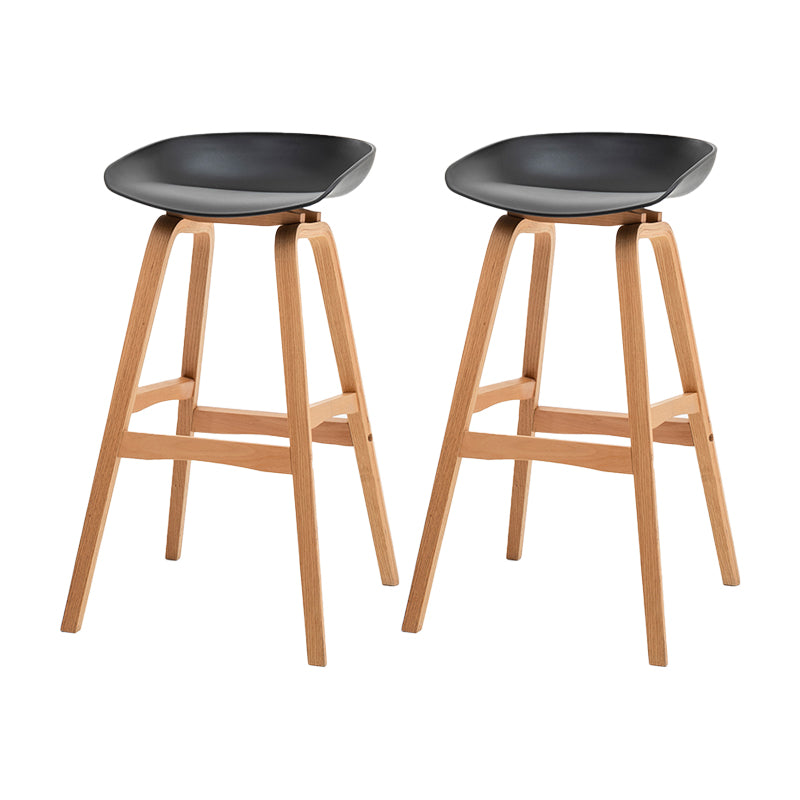 Modern Plastic Low Back Counter & Bar Stool with Solid Wood Base