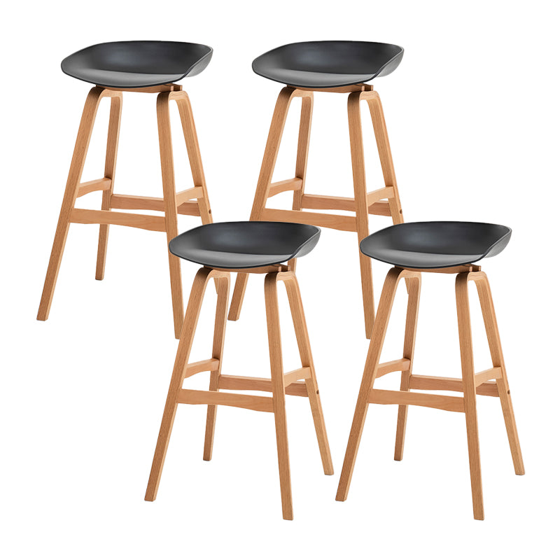 Modern Plastic Low Back Counter & Bar Stool with Solid Wood Base