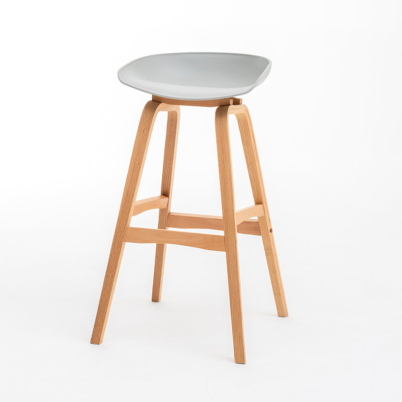 Modern Plastic Low Back Counter & Bar Stool with Solid Wood Base