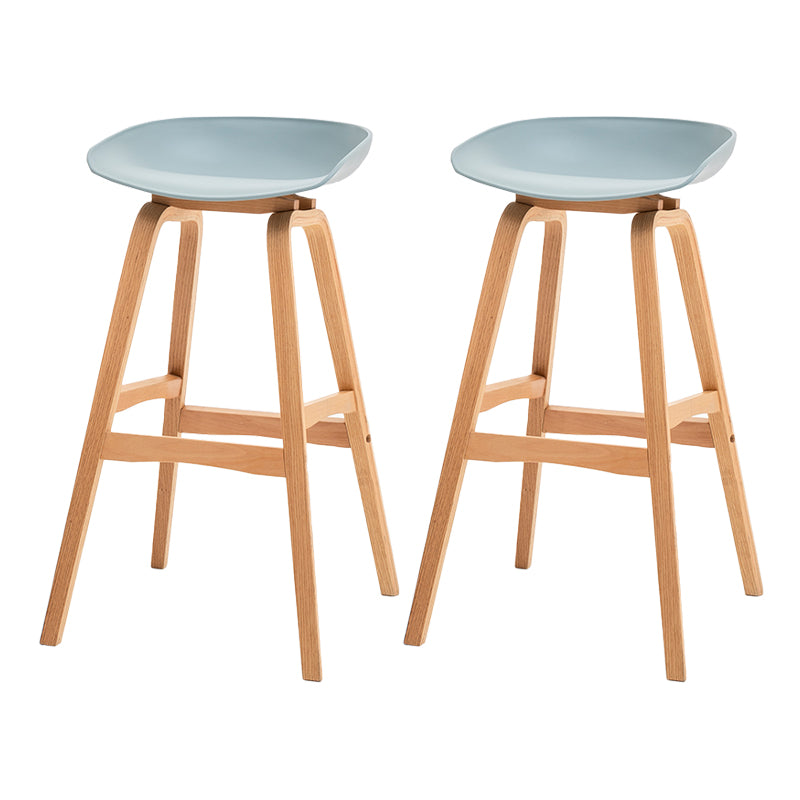Modern Plastic Low Back Counter & Bar Stool with Solid Wood Base