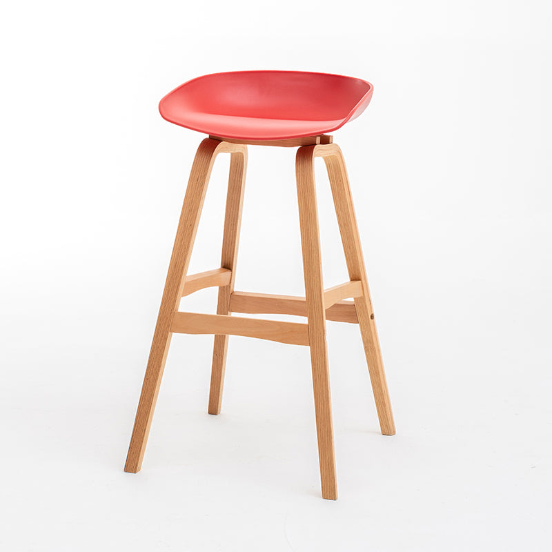 Modern Plastic Low Back Counter & Bar Stool with Solid Wood Base