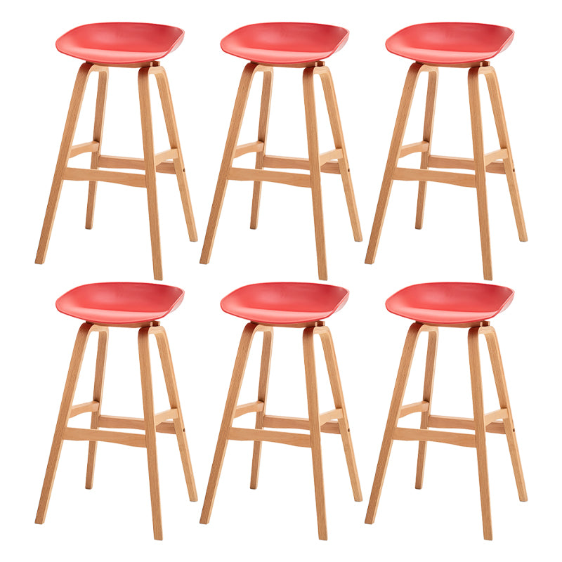 Modern Plastic Low Back Counter & Bar Stool with Solid Wood Base