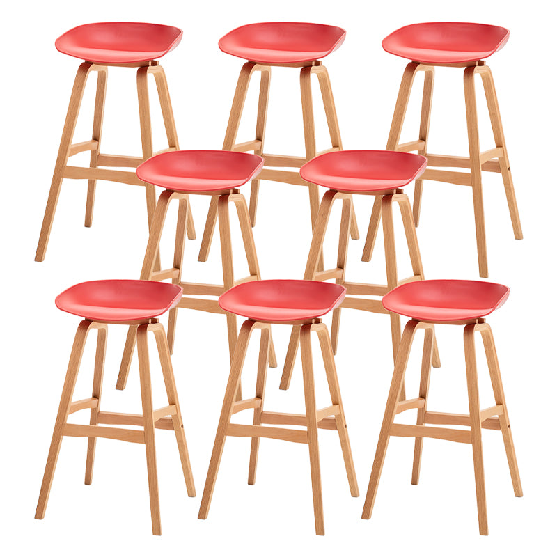 Modern Plastic Low Back Counter & Bar Stool with Solid Wood Base