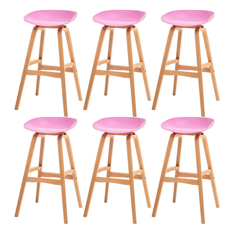 Modern Plastic Low Back Counter & Bar Stool with Solid Wood Base