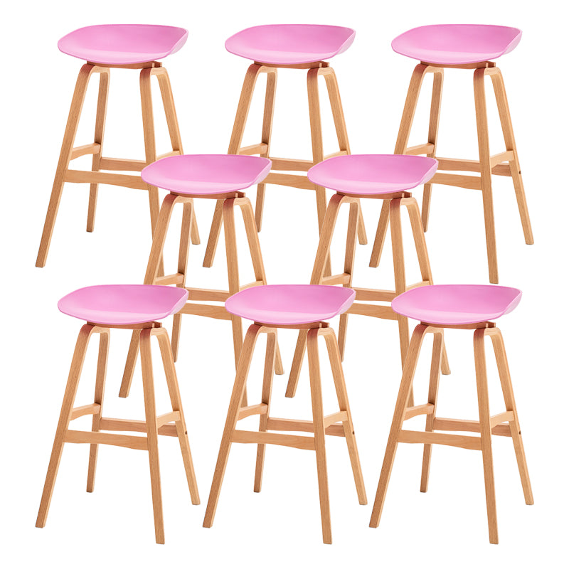 Modern Plastic Low Back Counter & Bar Stool with Solid Wood Base