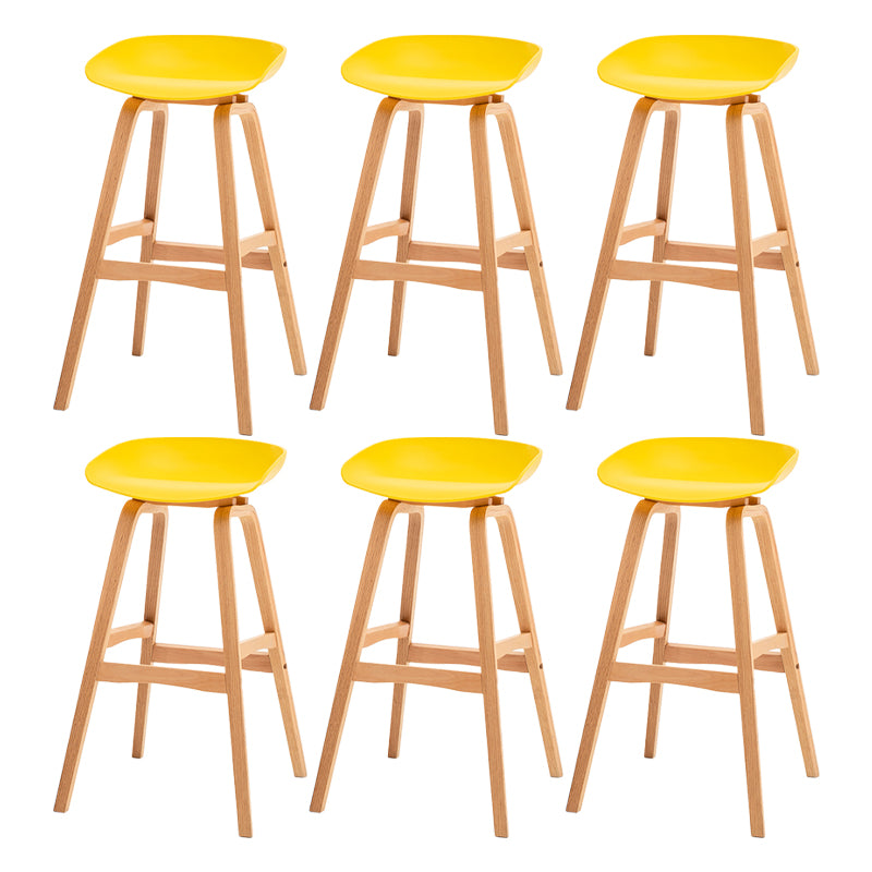 Modern Plastic Low Back Counter & Bar Stool with Solid Wood Base