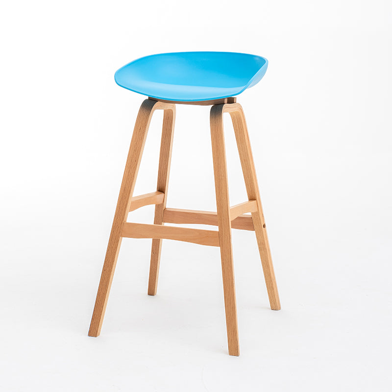 Modern Plastic Low Back Counter & Bar Stool with Solid Wood Base