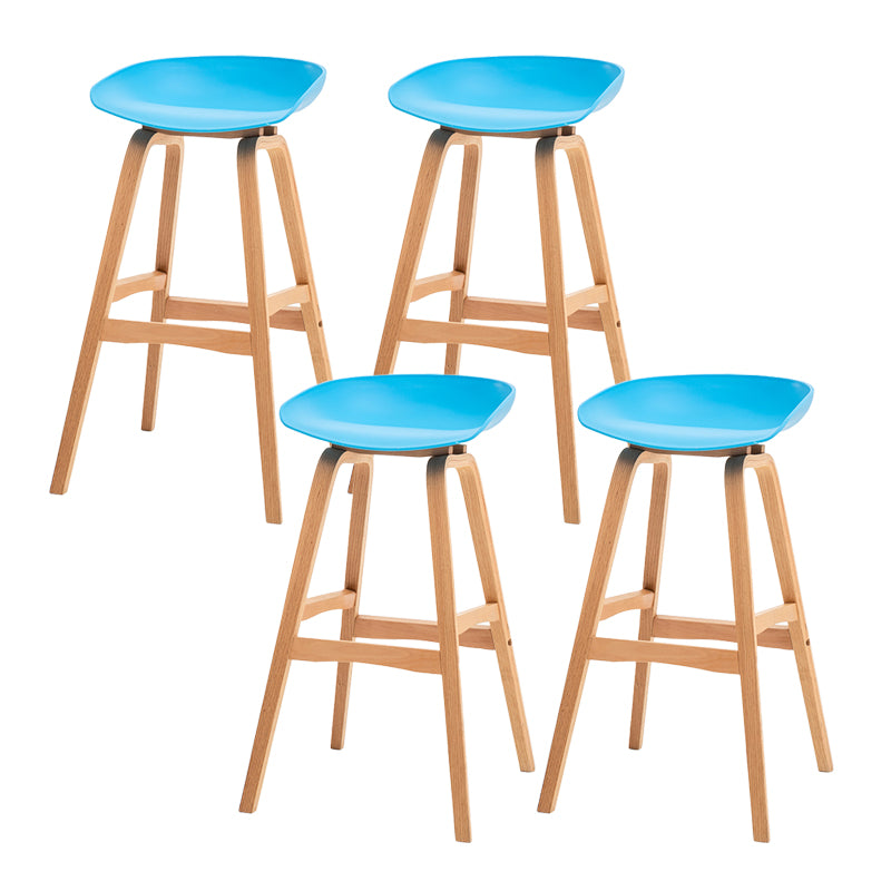 Modern Plastic Low Back Counter & Bar Stool with Solid Wood Base