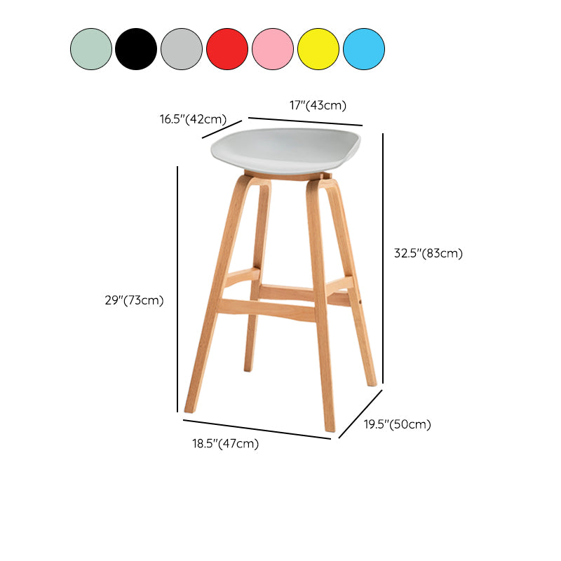 Modern Plastic Low Back Counter & Bar Stool with Solid Wood Base