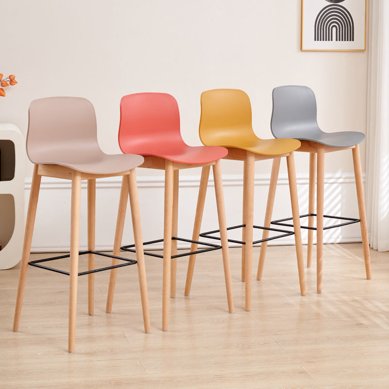 Modern Low Back Counter-height Stool with Solid Wood and Plastic