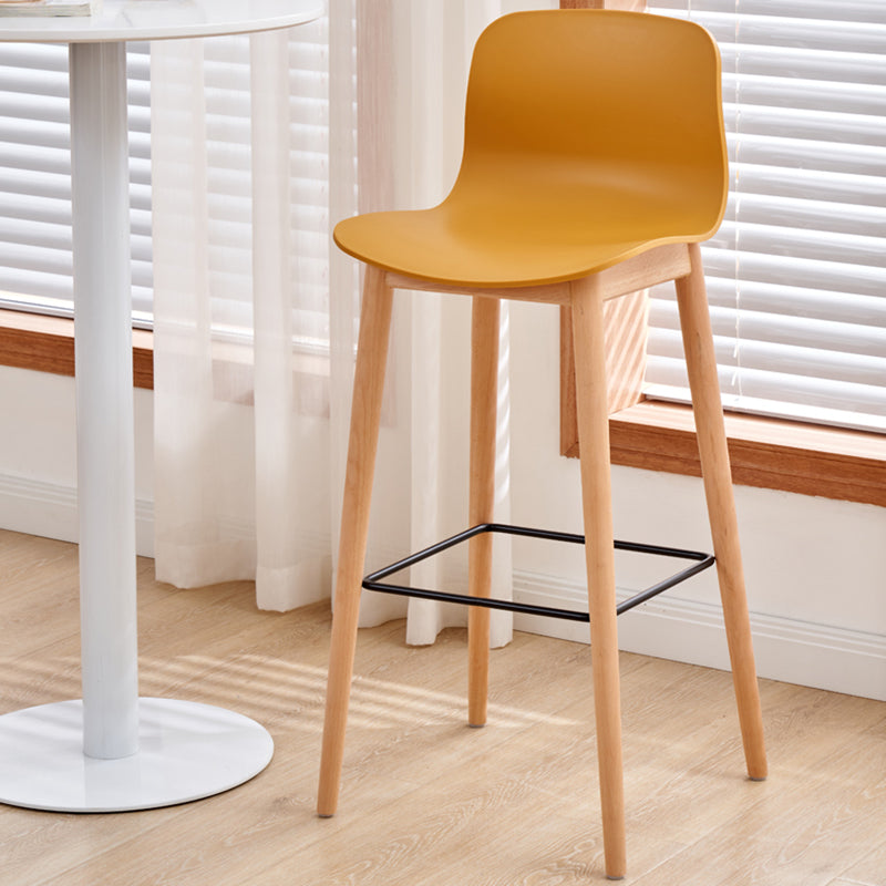 Modern Low Back Counter-height Stool with Solid Wood and Plastic