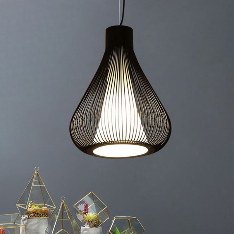 Metallic Black/White Ceiling Lighting Teardrop Cage Shade 1 Bulb Retro Industrial Pendant Light Fixture
