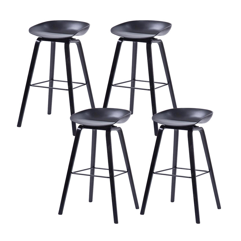Contemporary Living Room Wood Legs Low Back Bar Stool with Footrest