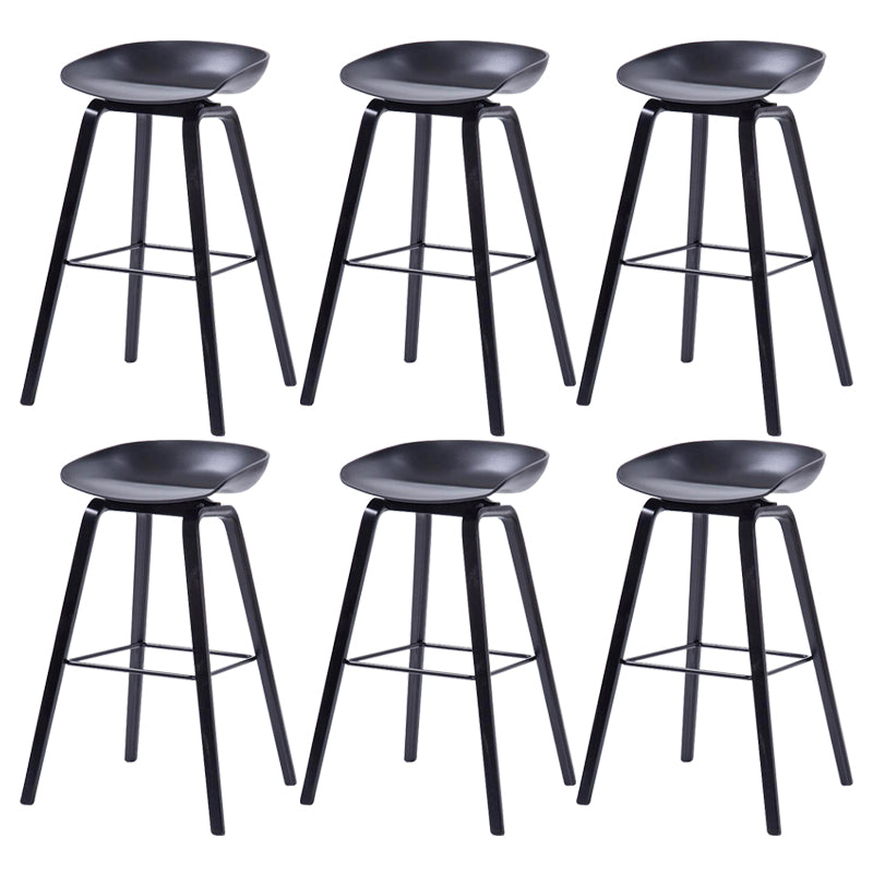 Contemporary Living Room Wood Legs Low Back Bar Stool with Footrest