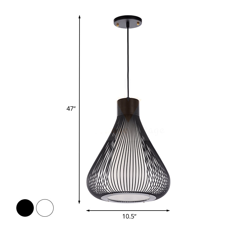 Metallic Black/White Ceiling Lighting Teardrop Cage Shade 1 Bulb Retro Industrial Pendant Light Fixture