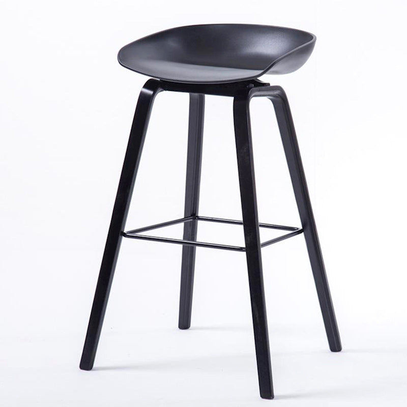 Contemporary Living Room Wood Legs Low Back Bar Stool with Footrest