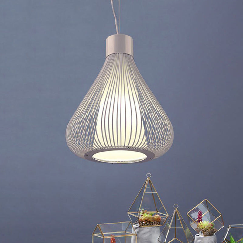 Metallic Black/White Ceiling Lighting Teardrop Cage Shade 1 Bulb Retro Industrial Pendant Light Fixture