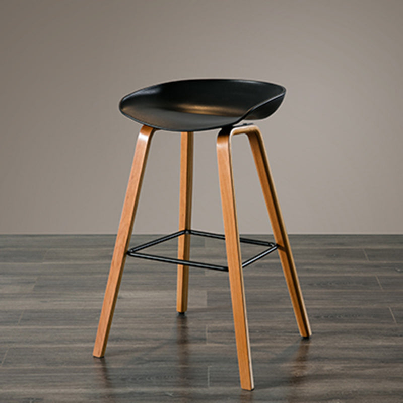 Contemporary Living Room Wood Legs Low Back Bar Stool with Footrest