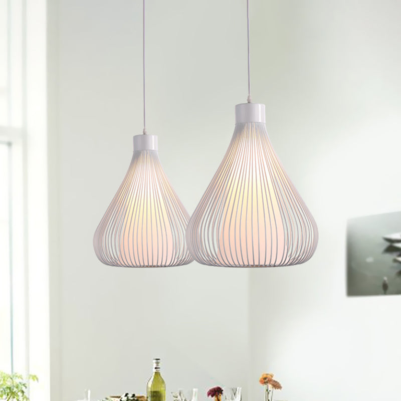 Metallic Black/White Ceiling Lighting Teardrop Cage Shade 1 Bulb Retro Industrial Pendant Light Fixture