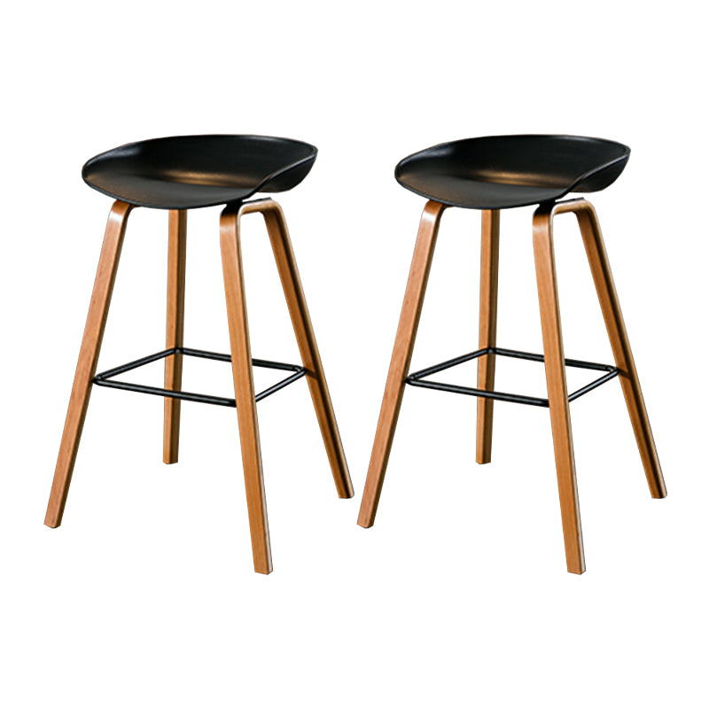 Contemporary Living Room Wood Legs Low Back Bar Stool with Footrest