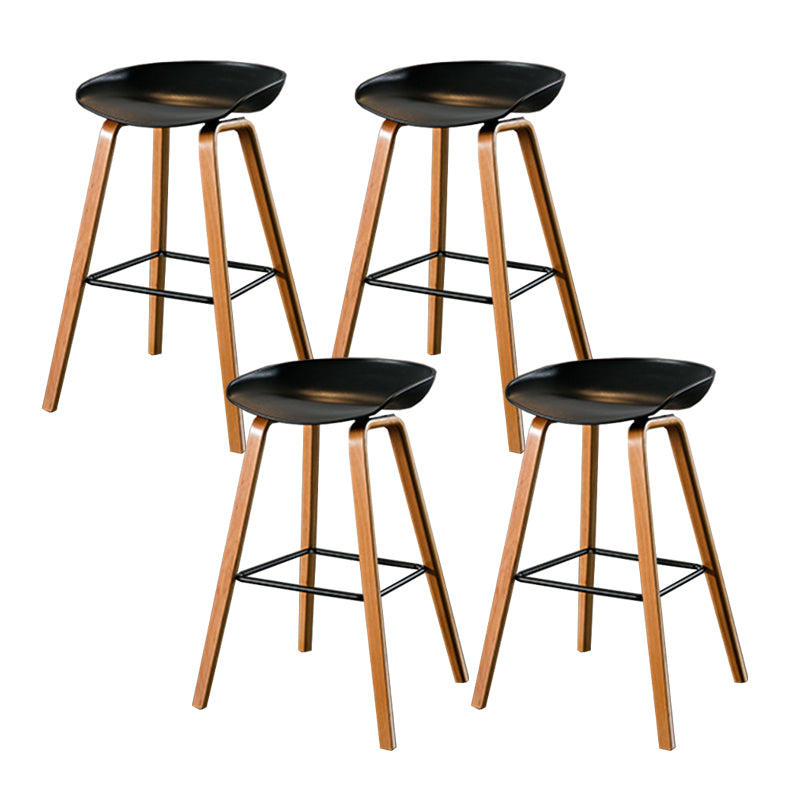 Contemporary Living Room Wood Legs Low Back Bar Stool with Footrest