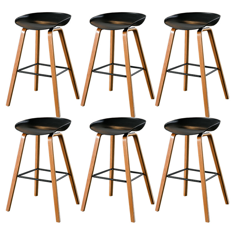 Contemporary Living Room Wood Legs Low Back Bar Stool with Footrest