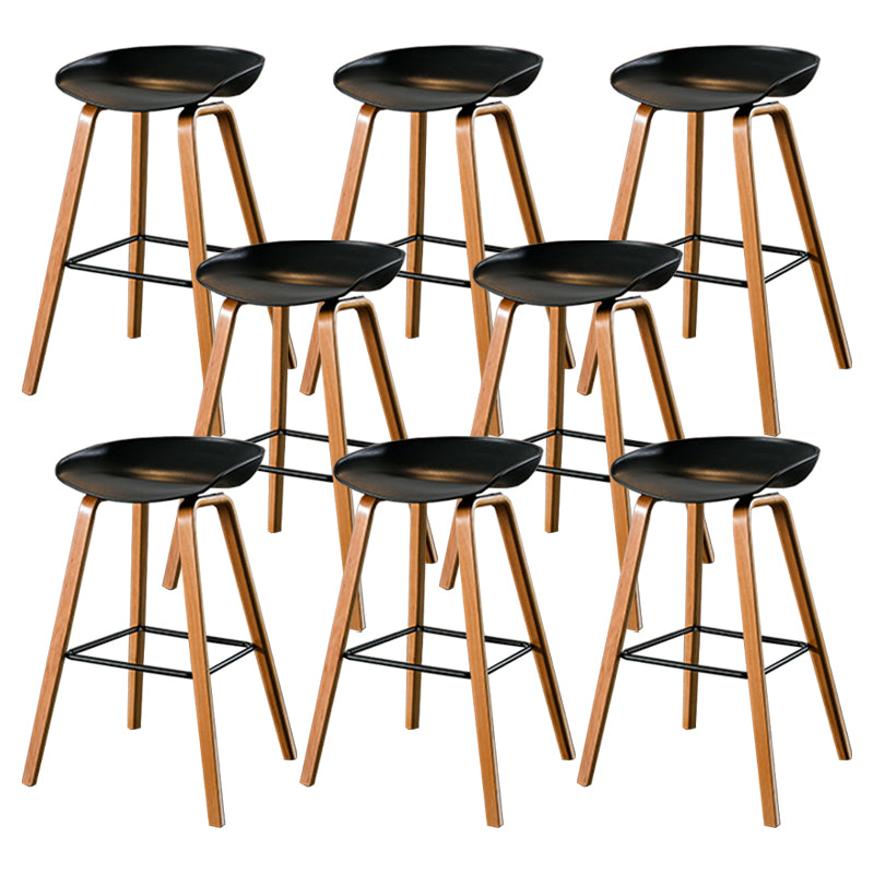 Contemporary Living Room Wood Legs Low Back Bar Stool with Footrest