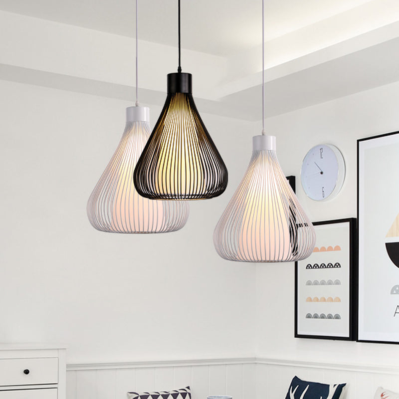 Metallic Black/White Ceiling Lighting Teardrop Cage Shade 1 Bulb Retro Industrial Pendant Light Fixture