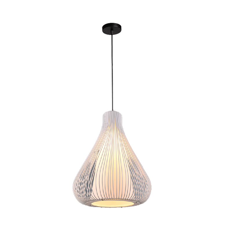 Metallic Black/White Ceiling Lighting Teardrop Cage Shade 1 Bulb Retro Industrial Pendant Light Fixture