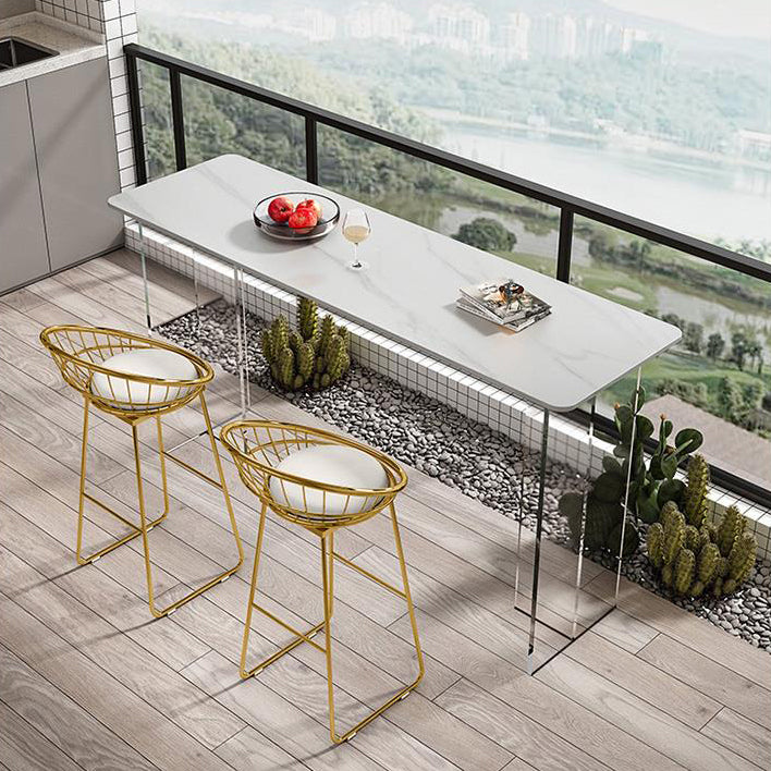 Sintered Stone Double Pedestal Rectangle Bar Table for Kitchen Dining Room