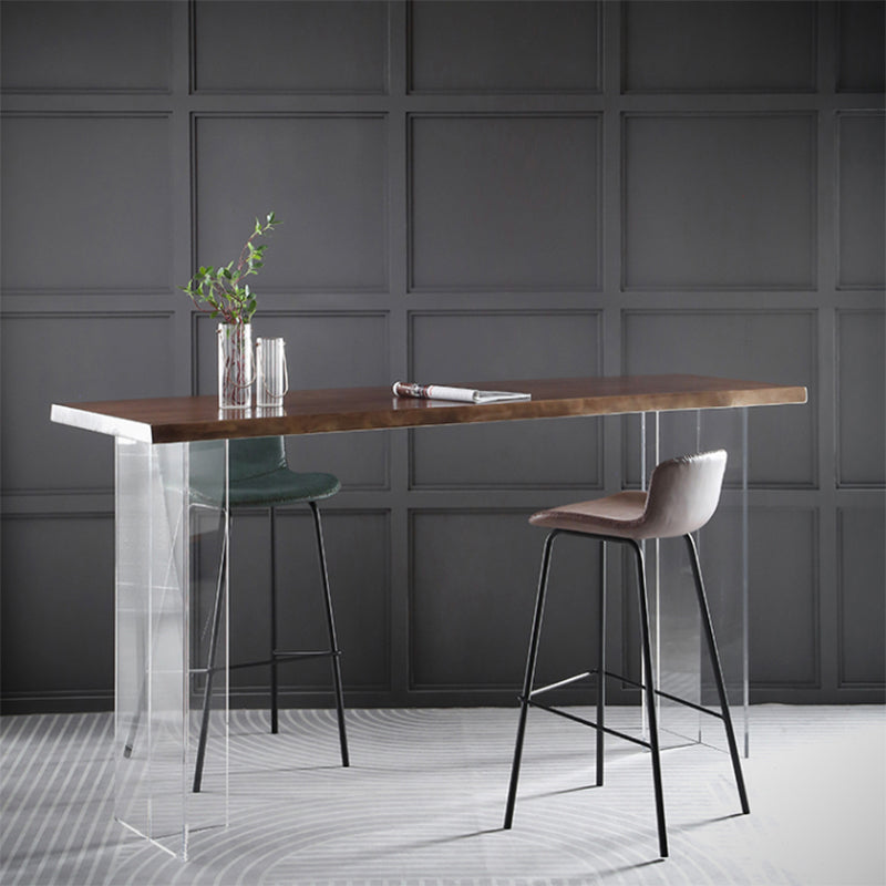 Pine Wood Rectangle Bar Table with Acrylic Base for Living Room