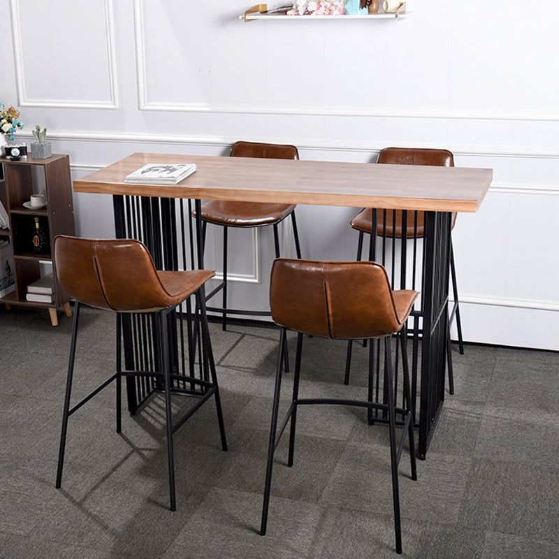 Natural Finish Pine Wood Top Bistro Table with Metal Double Pedestal