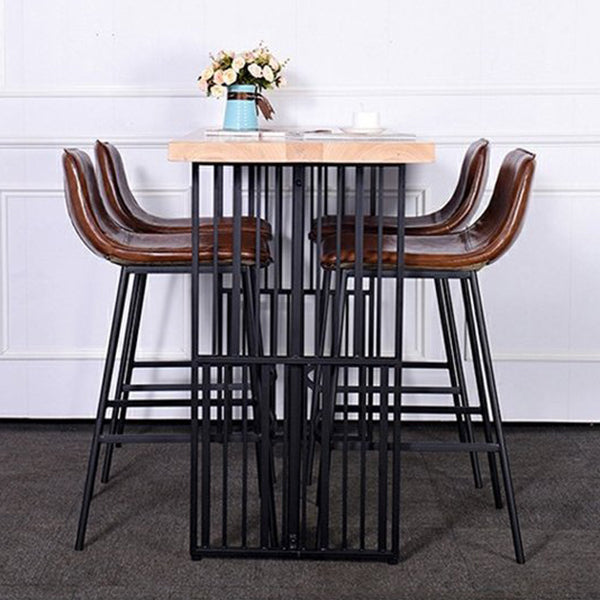 Natural Finish Pine Wood Top Bistro Table with Metal Double Pedestal