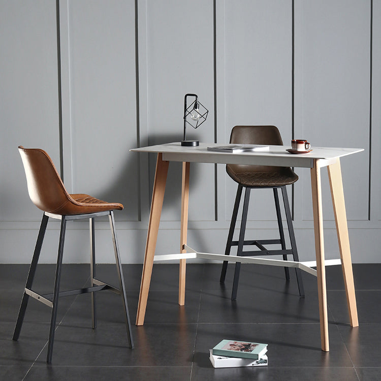 Modern Indoor Rectangle Trestle Bar Dining Table in Stone and Wood