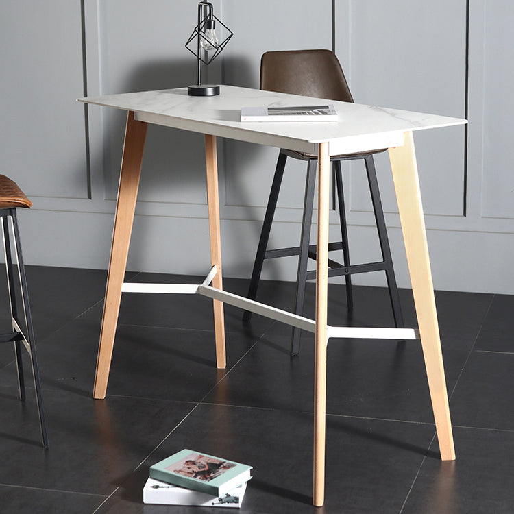 Modern Indoor Rectangle Trestle Bar Dining Table in Stone and Wood