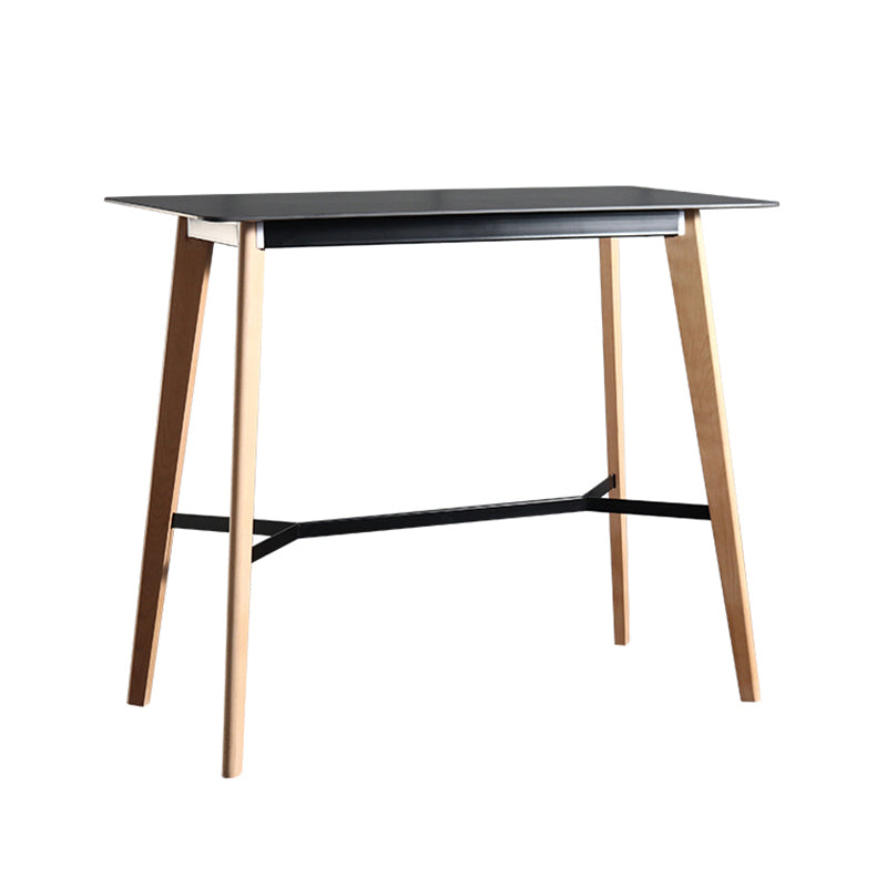 Modern Indoor Rectangle Trestle Bar Dining Table in Stone and Wood