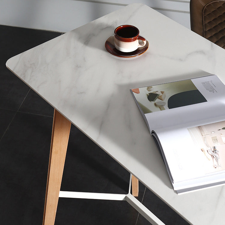 Modern Indoor Rectangle Trestle Bar Dining Table in Stone and Wood