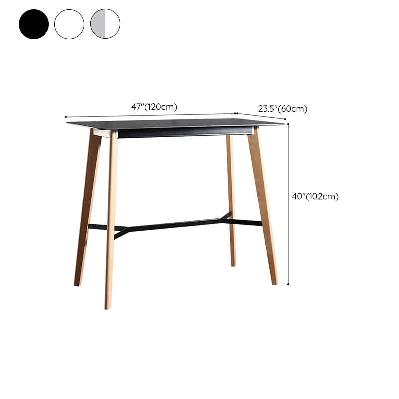 Modern Indoor Rectangle Trestle Bar Dining Table in Stone and Wood