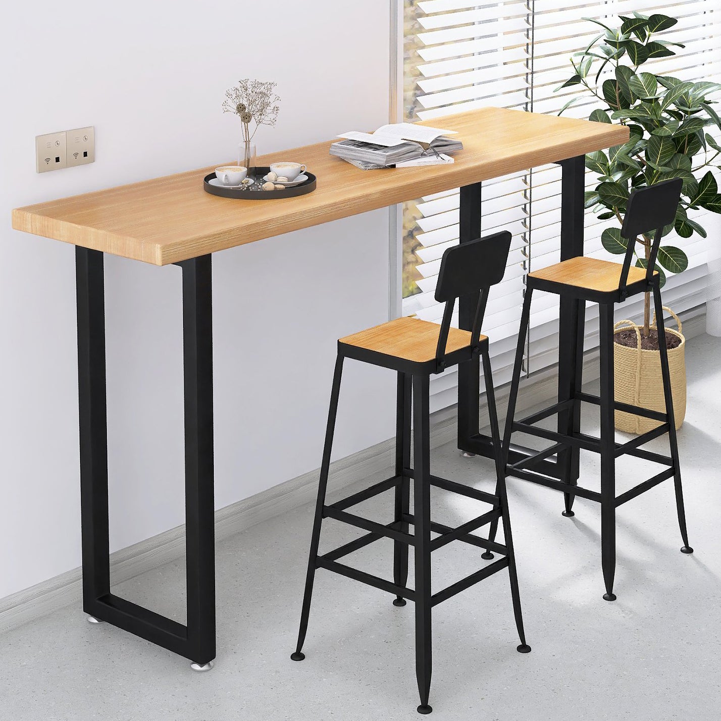 Solid Wood Sled Base Rectangle Bar Table for Kitchen Dining Room